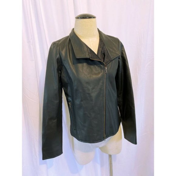 Eileen Fisher Black Genuine Leather Moto Jacket - Picture 4 of 8
